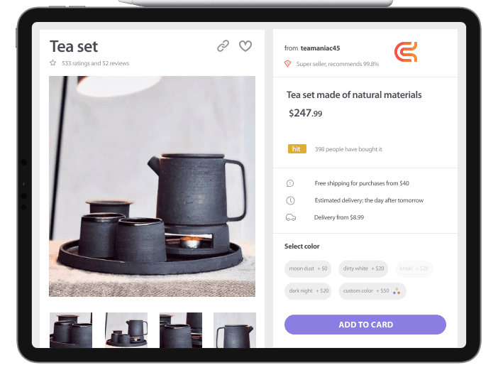 zaprojektowana strona internetowa lub wizerunkowa produktu na tablecie